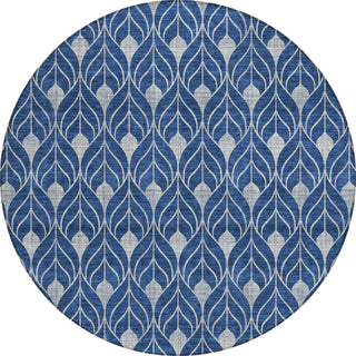 Piper Looms Chantille Geometric ACN931 Navy Machine Washable Area Rug Round Main Image
