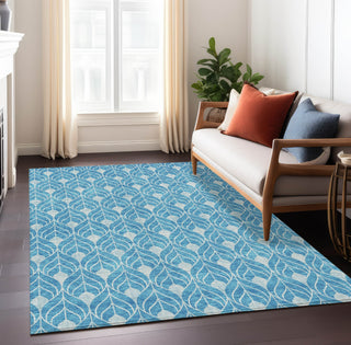 Piper Looms Chantille Geometric ACN931 Teal Machine Washable Area Rug Lifestyle Image Feature