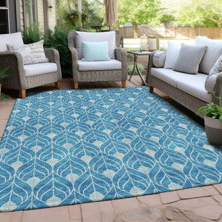 Piper Looms Chantille Geometric ACN931 Teal Machine Washable Area Rug Outdoor Lifestyle Image Feature