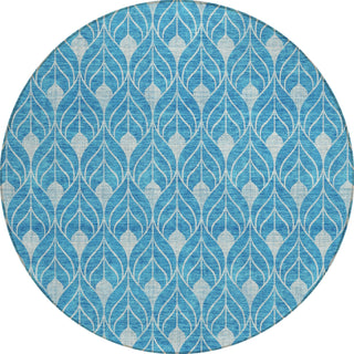 Piper Looms Chantille Geometric ACN931 Teal Machine Washable Area Rug Round Main Image