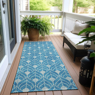 Piper Looms Chantille Geometric ACN931 Teal Machine Washable Area Rug Runner Outdoor Lifestyle Image Feature
