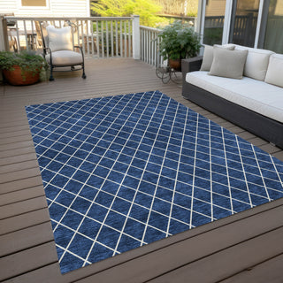 Piper Looms Chantille Diamonds ACN932 Navy Machine Washable Area Rug Outdoor Lifestyle Image Feature
