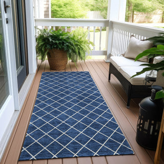 Piper Looms Chantille Diamonds ACN932 Navy Machine Washable Area Rug Runner Outdoor Lifestyle Image Feature