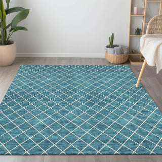 Piper Looms Chantille Diamonds ACN932 Teal Machine Washable Area Rug Lifestyle Image Feature