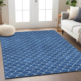 Piper Looms Chantille Geometric ACN933 Blue Machine Washable Area Rug Lifestyle Image Feature