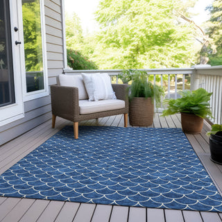 Piper Looms Chantille Geometric ACN933 Blue Machine Washable Area Rug Outdoor Lifestyle Image Feature
