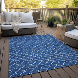Piper Looms Chantille Geometric ACN933 Blue Machine Washable Area Rug Outdoor Lifestyle Image Feature