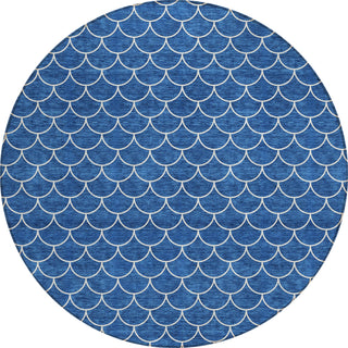 Piper Looms Chantille Geometric ACN933 Blue Machine Washable Area Rug Round Main Image