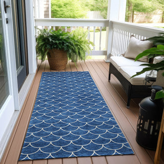 Piper Looms Chantille Geometric ACN933 Blue Machine Washable Area Rug Runner Outdoor Lifestyle Image Feature