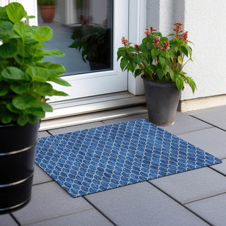 Piper Looms Chantille Geometric ACN933 Blue Machine Washable Area Rug Scatter Outdoor Lifestyle Image Feature
