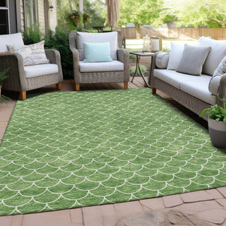 Piper Looms Chantille Geometric ACN933 Green Machine Washable Area Rug Outdoor Lifestyle Image Feature