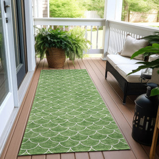 Piper Looms Chantille Geometric ACN933 Green Machine Washable Area Rug Runner Outdoor Lifestyle Image Feature