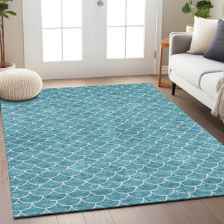 Piper Looms Chantille Geometric ACN933 Teal Machine Washable Area Rug Lifestyle Image Feature