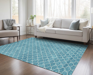 Piper Looms Chantille Geometric ACN933 Teal Machine Washable Area Rug Lifestyle Image Feature