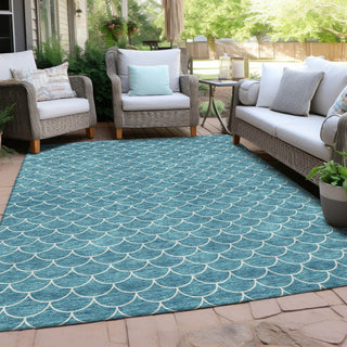Piper Looms Chantille Geometric ACN933 Teal Machine Washable Area Rug Outdoor Lifestyle Image Feature