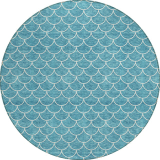 Piper Looms Chantille Geometric ACN933 Teal Machine Washable Area Rug Round Main Image