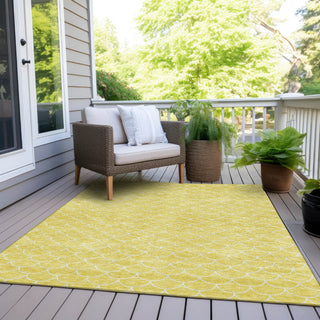 Piper Looms Chantille Geometric ACN933 Yellow Machine Washable Area Rug Outdoor Lifestyle Image Feature