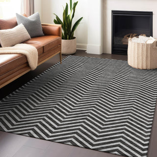 Piper Looms Chantille Chevron ACN934 Black Machine Washable Area Rug Lifestyle Image Feature