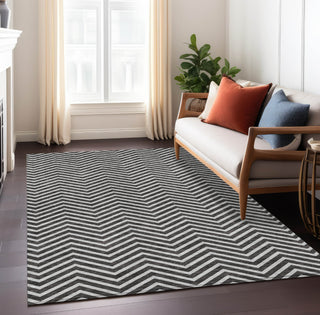Piper Looms Chantille Chevron ACN934 Black Machine Washable Area Rug Lifestyle Image Feature