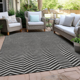 Piper Looms Chantille Chevron ACN934 Black Machine Washable Area Rug Outdoor Lifestyle Image Feature