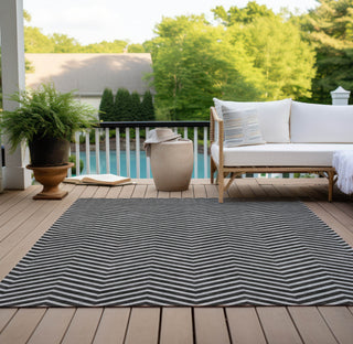 Piper Looms Chantille Chevron ACN934 Black Machine Washable Area Rug Outdoor Lifestyle Image Feature