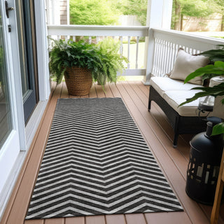 Piper Looms Chantille Chevron ACN934 Black Machine Washable Area Rug Runner Outdoor Lifestyle Image Feature