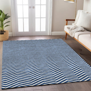 Piper Looms Chantille Chevron ACN934 Blue Machine Washable Area Rug Lifestyle Image Feature