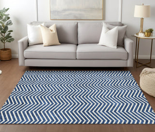 Piper Looms Chantille Chevron ACN934 Blue Machine Washable Area Rug Lifestyle Image Feature
