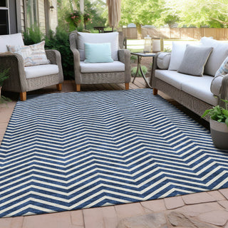 Piper Looms Chantille Chevron ACN934 Blue Machine Washable Area Rug Outdoor Lifestyle Image Feature