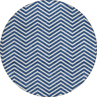 Piper Looms Chantille Chevron ACN934 Blue Machine Washable Area Rug Round Main Image