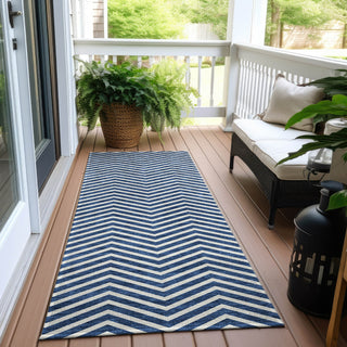 Piper Looms Chantille Chevron ACN934 Blue Machine Washable Area Rug Runner Outdoor Lifestyle Image Feature