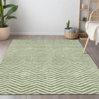 Piper Looms Chantille Chevron ACN934 Green Machine Washable Area Rug Lifestyle Image Feature