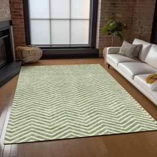 Piper Looms Chantille Chevron ACN934 Green Machine Washable Area Rug Lifestyle Image Feature