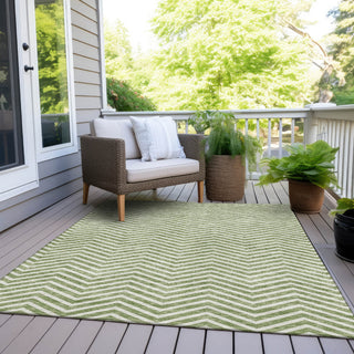 Piper Looms Chantille Chevron ACN934 Green Machine Washable Area Rug Outdoor Lifestyle Image Feature