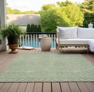 Piper Looms Chantille Chevron ACN934 Green Machine Washable Area Rug Outdoor Lifestyle Image Feature