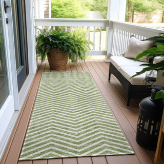 Piper Looms Chantille Chevron ACN934 Green Machine Washable Area Rug Runner Outdoor Lifestyle Image Feature