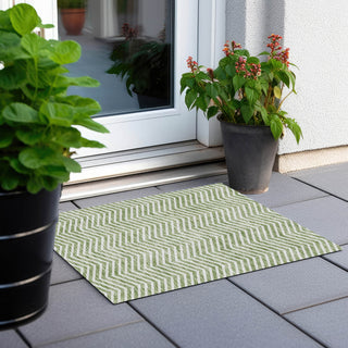 Piper Looms Chantille Chevron ACN934 Green Machine Washable Area Rug Scatter Outdoor Lifestyle Image Feature