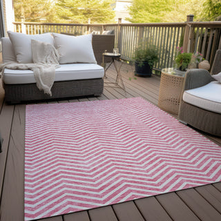 Piper Looms Chantille Chevron ACN934 Pink Machine Washable Area Rug Outdoor Lifestyle Image Feature