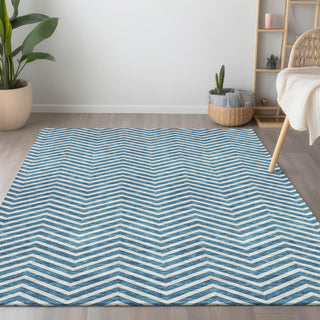 Piper Looms Chantille Chevron ACN934 Teal Machine Washable Area Rug Lifestyle Image Feature