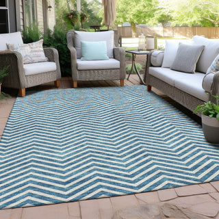 Piper Looms Chantille Chevron ACN934 Teal Machine Washable Area Rug Outdoor Lifestyle Image Feature