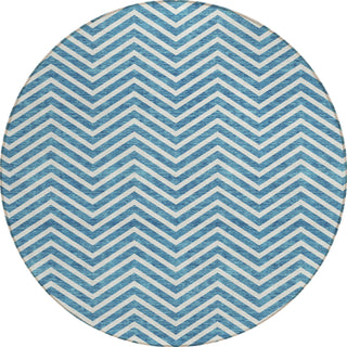 Piper Looms Chantille Chevron ACN934 Teal Machine Washable Area Rug Round Main Image