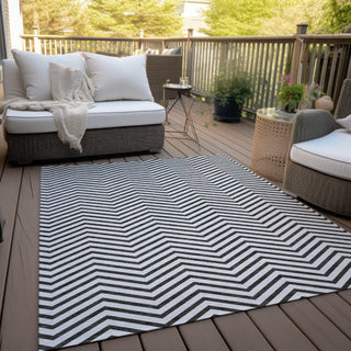 Piper Looms Chantille Chevron ACN934 White Machine Washable Area Rug Outdoor Lifestyle Image Feature