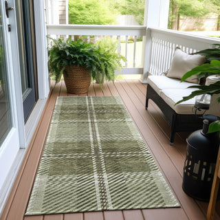 Piper Looms Chantille Plaid ACN935 Aloe Machine Washable Area Rug Runner Outdoor Lifestyle Image Feature
