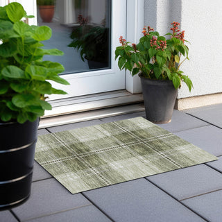 Piper Looms Chantille Plaid ACN935 Aloe Machine Washable Area Rug Scatter Outdoor Lifestyle Image Feature