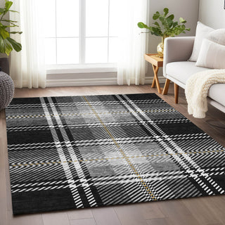 Piper Looms Chantille Plaid ACN935 Black Machine Washable Area Rug Lifestyle Image Feature