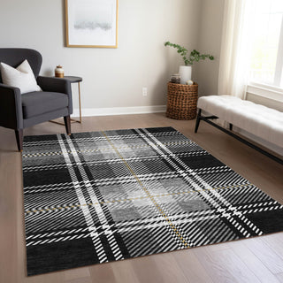 Piper Looms Chantille Plaid ACN935 Black Machine Washable Area Rug Lifestyle Image Feature