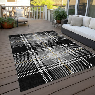Piper Looms Chantille Plaid ACN935 Black Machine Washable Area Rug Outdoor Lifestyle Image Feature
