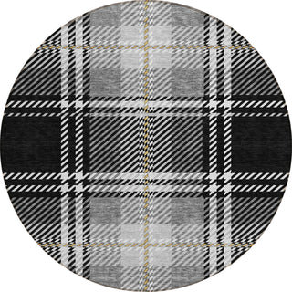 Piper Looms Chantille Plaid ACN935 Black Machine Washable Area Rug Round Main Image