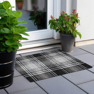 Piper Looms Chantille Plaid ACN935 Black Machine Washable Area Rug Scatter Outdoor Lifestyle Image Feature