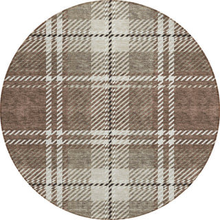 Piper Looms Chantille Plaid ACN935 Brown Machine Washable Area Rug Round Main Image